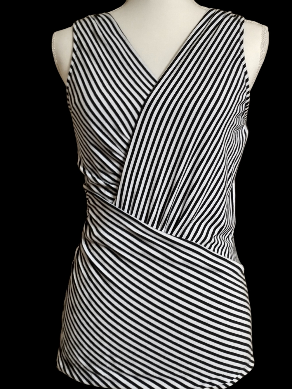 Flattering Fit Black & White Striped  Top